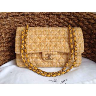 Imitation Chanel Tweed Classic Double Flap Shoulder Bag Yellow