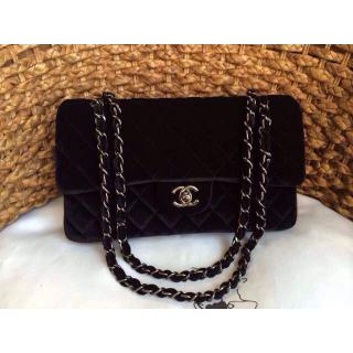 Imitation Chanel Velvet Classics in Fabric Medium Flap Bag Black Fall 2014