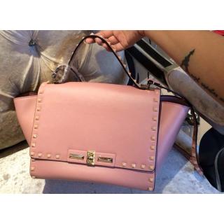 Imitation Cheap Valentino Rockstud Leather Flap Shoulder Tote Bag 00880 Pink