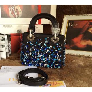 Imitation Dior Floral Embellished Lady Dior Bag Black