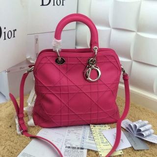 Imitation Dior Granville Tote Bag in Lambskin Leather Fushia