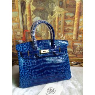 Imitation Hermes Birkin 30/35 Crocodile Pattern Leather Bag Electric Blue at CA