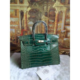 Imitation Hermes Birkin 30/35 Crocodile Pattern Leather Bag Green