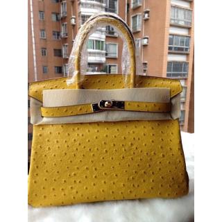 Imitation Hermes Birkin Ostrich Pattern Leather Bag Yellow