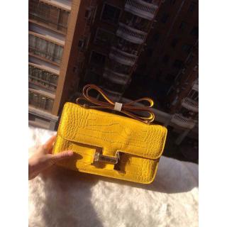 Imitation Hermes Constance 28cm Elan Epsom Crocodile Pattern Bag Yellow Togo Leather