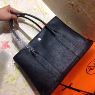 Imitation Hermes Garden Party 36cm Clemence Veins Calf Leather Bag Black