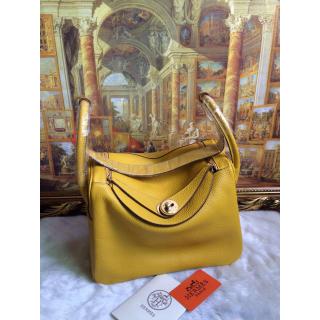 Imitation Hermes Lindy 30cm Leather Tote Bag Yellow With Gold Hardware