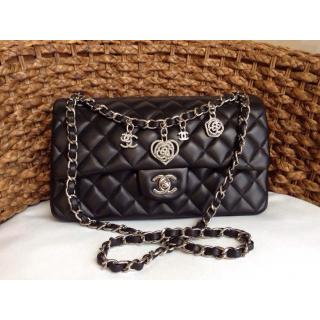 Imitation High Quality Chanel Valentine Leather Double Flap Shoulder Bag Black