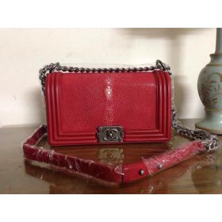 Imitation Hot Chanel Boy Flap Shoulder Bag Silver In Original Pearl Leather Red