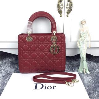 Imitation Lady Dior Medium Bag in Lambskin Leather Burgundy With Gold Hardware