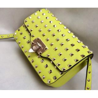 Imitation Valentino Rockstud All Over Finish Studs Chain Flap Shoulder Bag Fluo Yellow