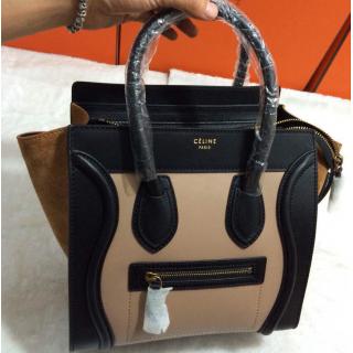 Knockoff Celine Luggage Micro Bag in Original Leather Nude Pink&Black&Khaki