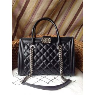 Knockoff Chanel Boy Quilted Leather Large Shopping Tote Bag Black