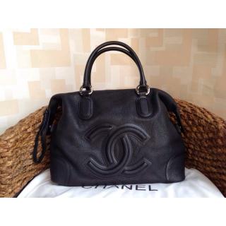 Knockoff Chanel Calfskin Leather CC Shopping Tote Bag Black