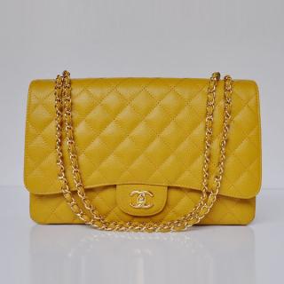 Knockoff Chanel Classic Flap bags Yellow Cow Leather Handbag Sale