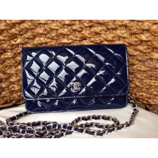 Knockoff Chanel Classic WOC Patent Leather Wallet On Chain Bag Blue