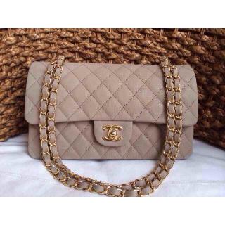 Knockoff Chanel Clemence Leather Classic Double Flap Shoulder Bag Apricot