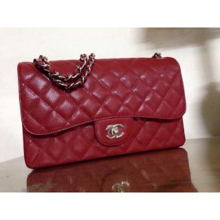 Knockoff Chanel Clemence Leather Classic Double Flap Shoulder Bag Wine