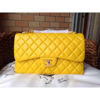 Knockoff Chanel Lambskin Leather Classic Double Flap Shoulder Bag Yellow