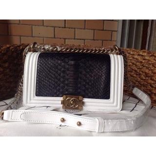 Knockoff Chanel Le Boy Flap Shoulder Medium Bag In Original Python Leather Black&White