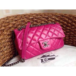 Knockoff Chanel Leather Classic Double Flap Shoulder Bag Fushia Dallas Fall 2014 For Sale