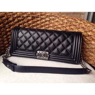 Knockoff Chanel Leather Le Boy Clutch Shoulder Bag black Online