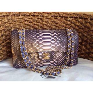 Knockoff Chanel Python Leather Classic 2.55 Flap Bag Purple&White