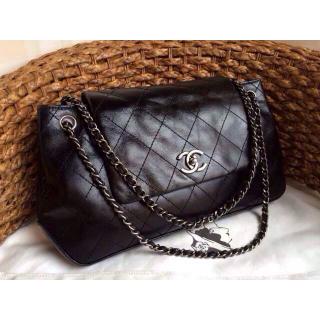 Knockoff Chanel Quilted Calfskin Leather Shoulder Tote Bag Black