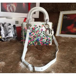 Knockoff Dior Floral Embellished Lady Dior Bag White