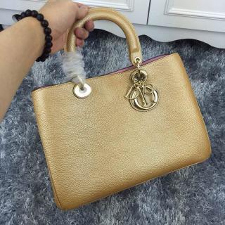 Knockoff Dior Metallic Gold Bullcalf Leather Diorissimo Mini Bag Earth