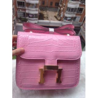 Knockoff Hermes Constance 23cm Epsom Crocodile Pattern Bag Pink Togo Leather