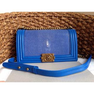 Knockoff High Quality Chanel Boy Flap Shoulder Bag In Original Pearl Leather Blue at UK