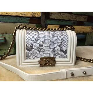 Knockoff Luxury Chanel Le Boy Flap Shoulder Medium Bag In Original Python Leather