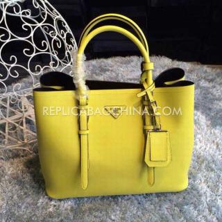 Knockoff Prada Handbag Leather Yellow For Sale