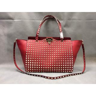 Knockoff Valentino All Over Rockstud Shopping Bag Red with Gold at CA