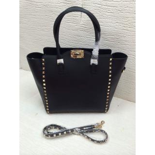 Knockoff Valentino Rockstud Double Handle Tote Bag Black with Gold