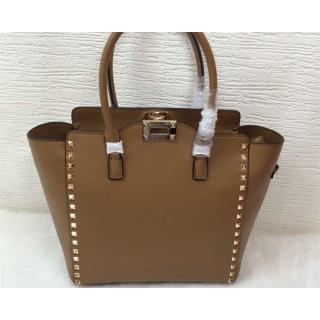 Knockoff Valentino Rockstud Double Handle Tote Bag Caramel