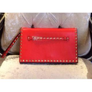 Knockoff Valentino Rockstud Platinum Finish Studs Clutch Bag Cerise