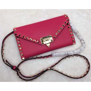 Knockoff Valentino Vintage Envelope Rockstud Cross Body Wallet Clutch Bag Fushia 2015