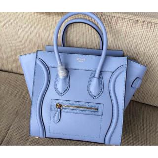 Luxury Celine Luggage Micro Bag in Original Leather Spring Blue