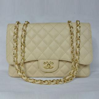 Luxury Chanel Classic Flap bags Cow Leather Ladies Apricot