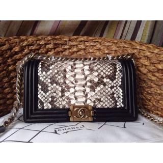 Luxury Knockoff Chanel Le Boy Flap Shoulder Medium Bag In Original Python Leather