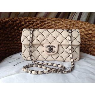 Luxury Replica Chanel Studded Leather Classic Double Flap Shoulder Bag White Dallas Fall 2014