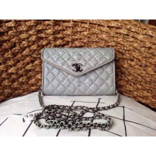 New Chanel Python Vintage Flap Chain Cross Body Envelope Bag Gray 2014