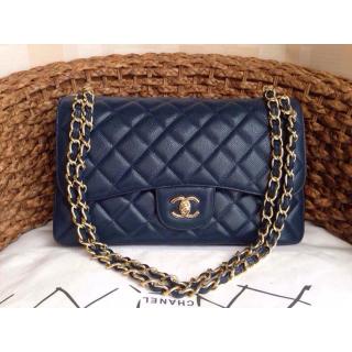 New Chanel Quilted Calfskin Leather Classic Double Flap Shoulder Bag RoyalBlue