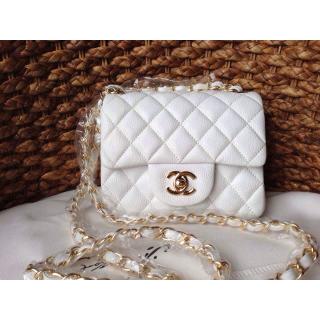 Replica AAA Chanel Clemence Leather Classic Double Flap Shoulder Bag White