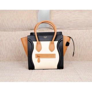 Replica Best Quality Celine Luggage Mini Bag in Original Leather White&Khaki&Black