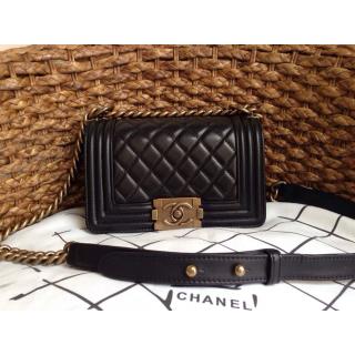 Replica Best Quality Chanel Le Boy Lambskin Leather Flap Shoulder Bag Black