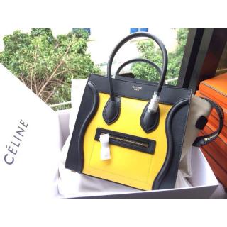 Replica Celine Luggage Micro Bag in Original Leather Yellow&Black&White