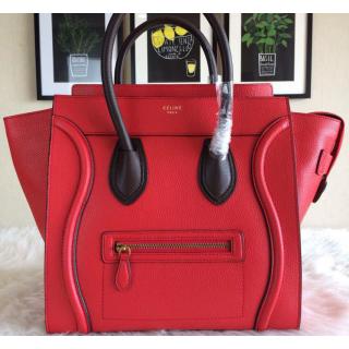 Replica Celine Luggage Mini Bag in Original Grained Leather Red&Coffee